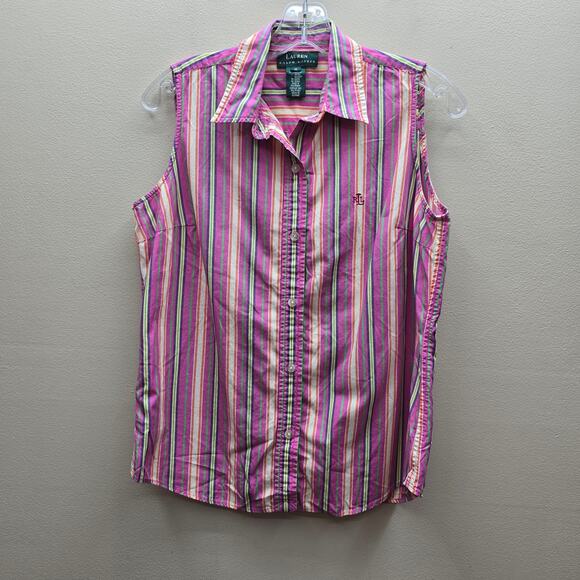 Vintage Lauren Ralph Lauren Striped Cotton Button Up Shirt Top Medium Multicolor - Picture 1 of 5